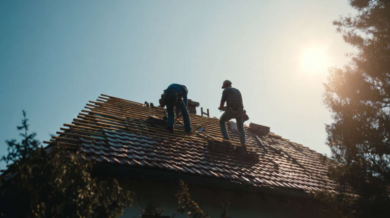 Roofer applying reflective coating to a flat commercial roof on a sunny day, increasing energy efficiency and durability.