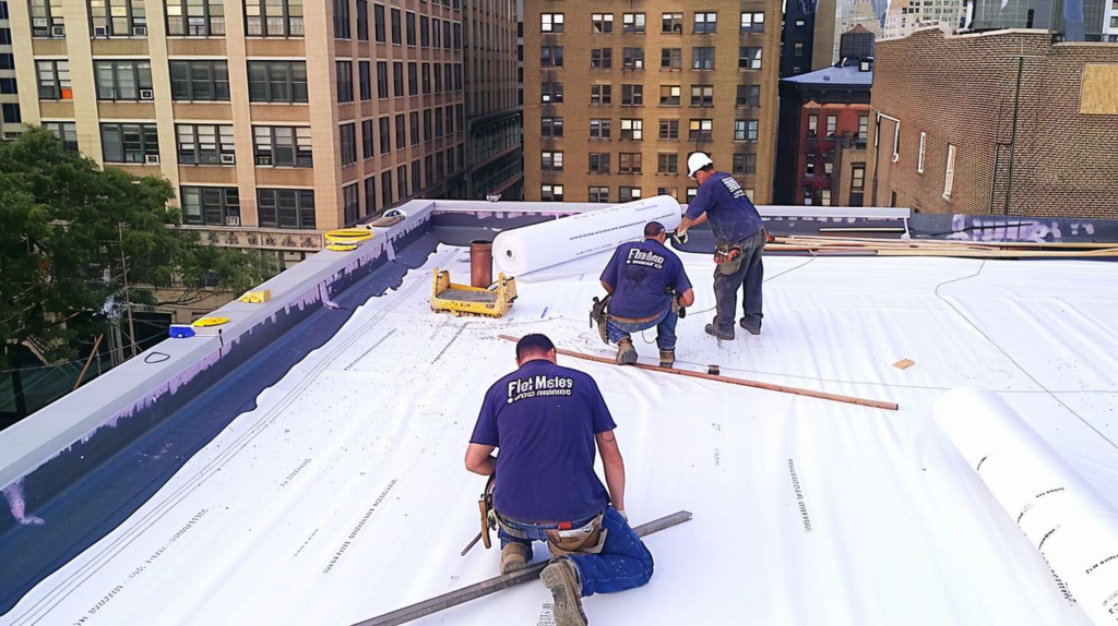 Residential building with professionally installed flat roof trusses supporting a modern, clean roofline.
