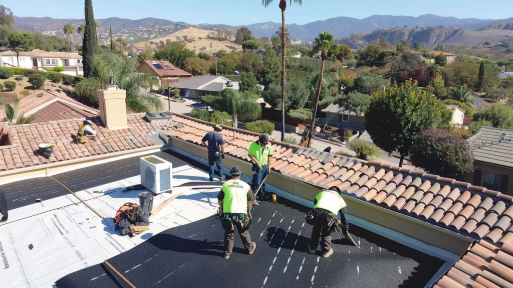 Professional roofer installing flat roofing system on commercial building in Astoria, Queens