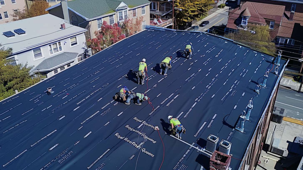 Professional flat roof installation on commercial building in Beechhurst, Queens