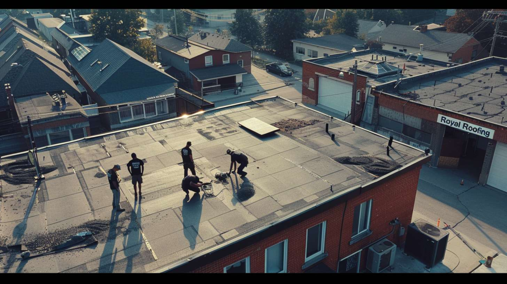 Professional flat roof installation on commercial building in Glen Oaks, Queens